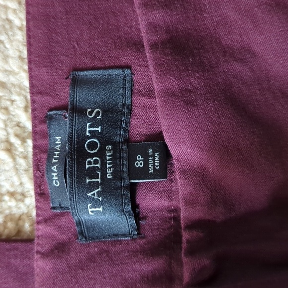Talbots Chatham Burgundy Side Zip Straight Leg Pants Size 8 Petite - Picture 2 of 7